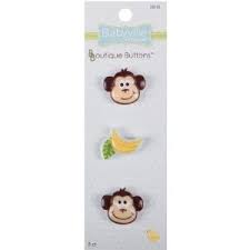 Babyville Boutique Monkeys with Banana 35055 3 Buttons/Card